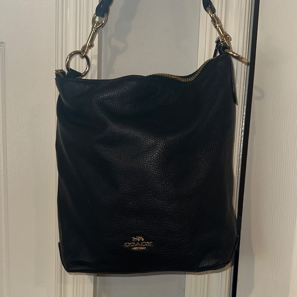 Coach Black Leather Shoulder Bag with Gold Hardware